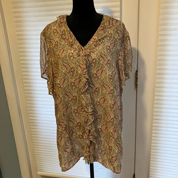 VTG Woman’s 2X 100% Silk Sheer Lined Flutter Sleeve Button Up Ruffled Blouse - Picture 1 of 11